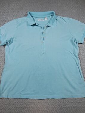 Women's Light Blue Polo Blouse with Button Placket